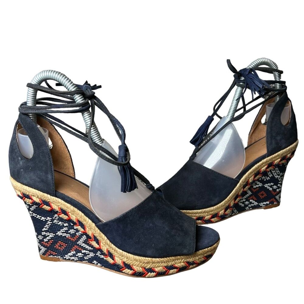 Cabi Sandals Womens 6M Blue Suede Multi Isla Espadrille‎ Wedge Shoes Boho #6001